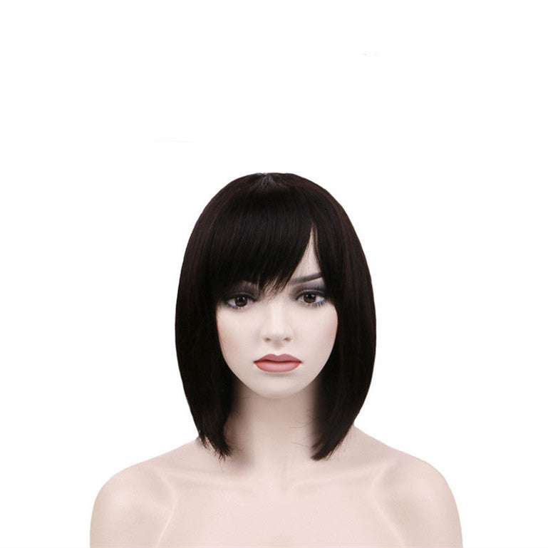 Real Hair Ribbon Bangs Head Cover Wig – Human Hair with Fringe, Natural Finish