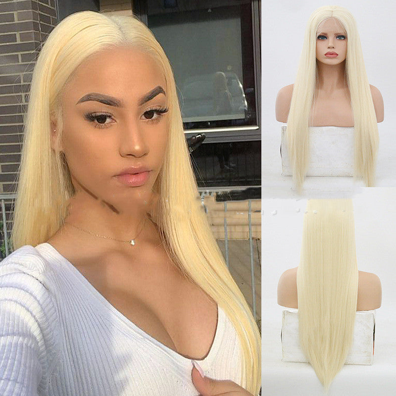 Gold Front Lace Hand-Hooked Long Straight Wig – Premium Women's Hair Cover