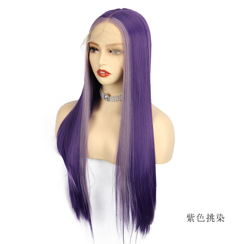 Ladies Front Lace Long Straight Wig – Chemical Fiber, Sleek Natural Look Head Cover