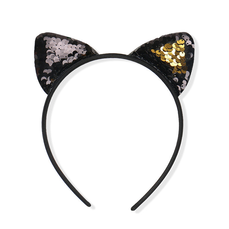 Flip sequin cloth cat ear headband