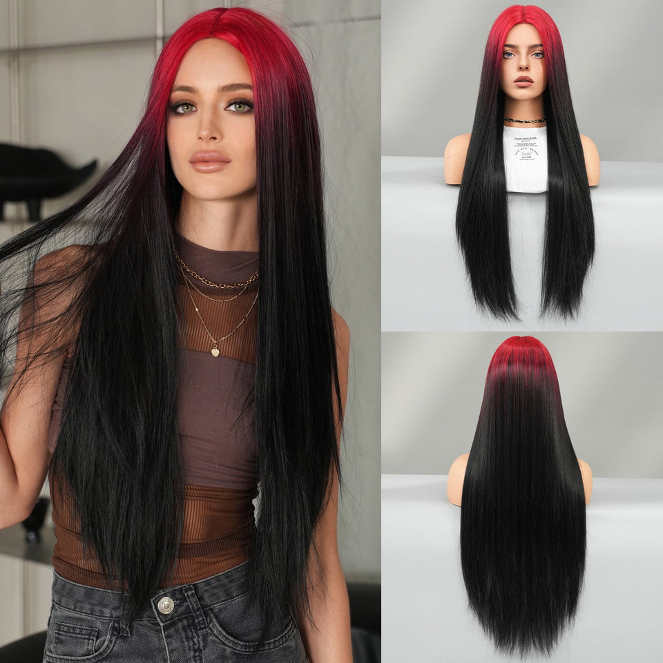 Super Long Medium Straight Hair Full-head Wig Natural Gold Gradient Chemical Fiber Wig