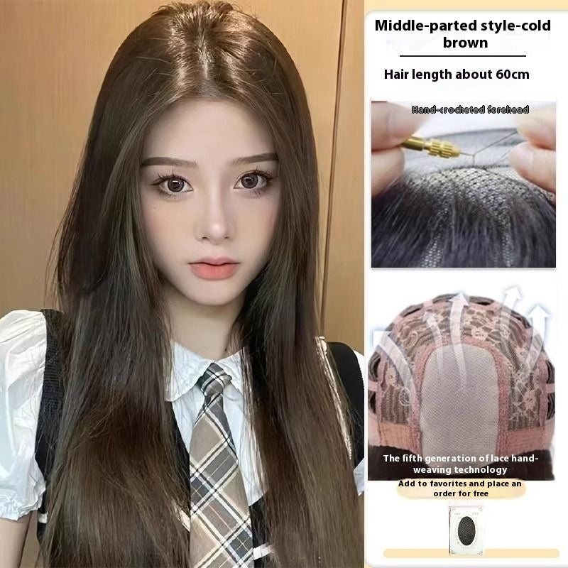 Jaulin Wig Women's Long Hair Forehead Lace Full-head Wig New Artificial Natural Mid-length Long Straight Hair Full Top Wig