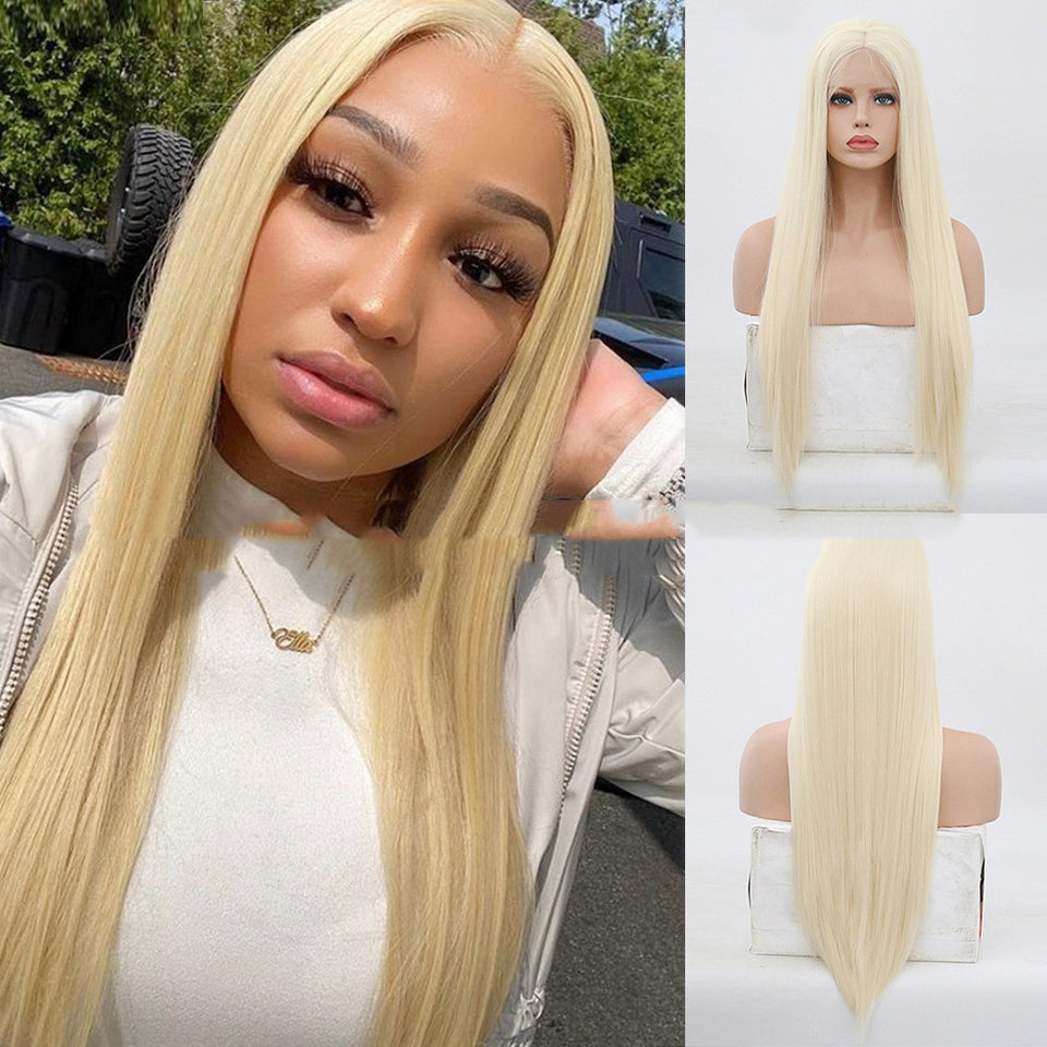 Gold Front Lace Hand-Hooked Long Straight Wig – Premium Women's Hair Cover
