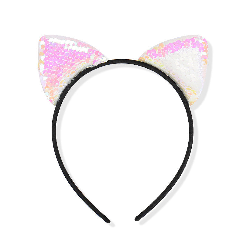 Flip sequin cloth cat ear headband