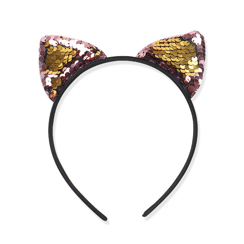 Flip sequin cloth cat ear headband