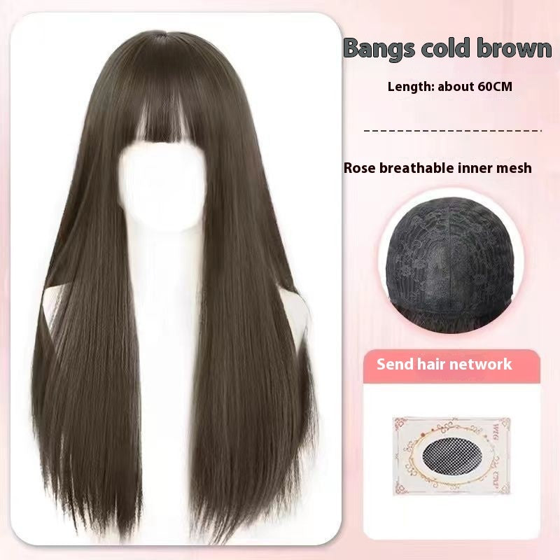 Jaulin Wig Women's Long Hair Forehead Lace Full-head Wig New Artificial Natural Mid-length Long Straight Hair Full Top Wig