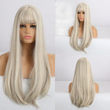 Fashion Brown Grey Long Straight Wig Female Hair