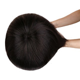 Real Hair Ribbon Bangs Head Cover Wig – Human Hair with Fringe, Natural Finish