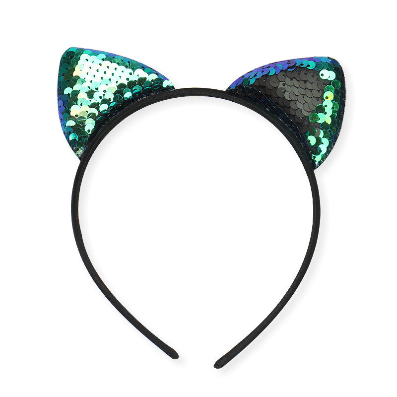 Flip sequin cloth cat ear headband