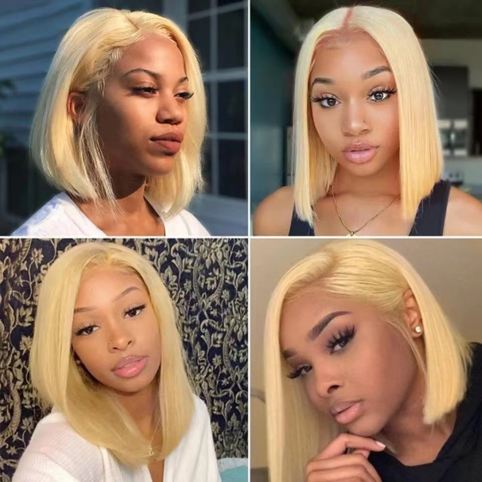 European And American Style Lace Short Straight Hair Light Gold