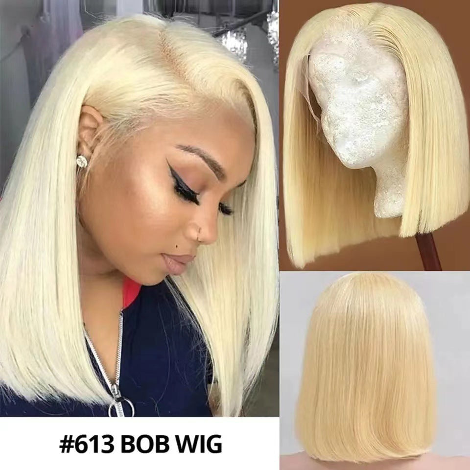 European And American Style Lace Short Straight Hair Light Gold