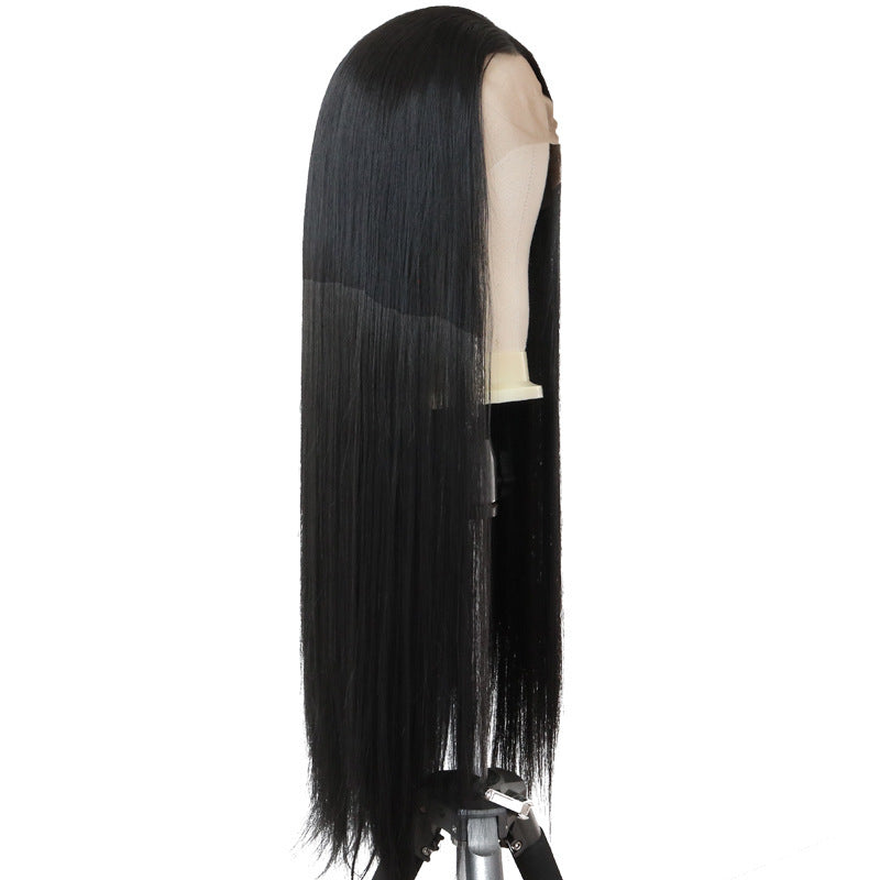 Ladies Front Lace Long Straight Wig – Chemical Fiber, Sleek Natural Look Head Cover