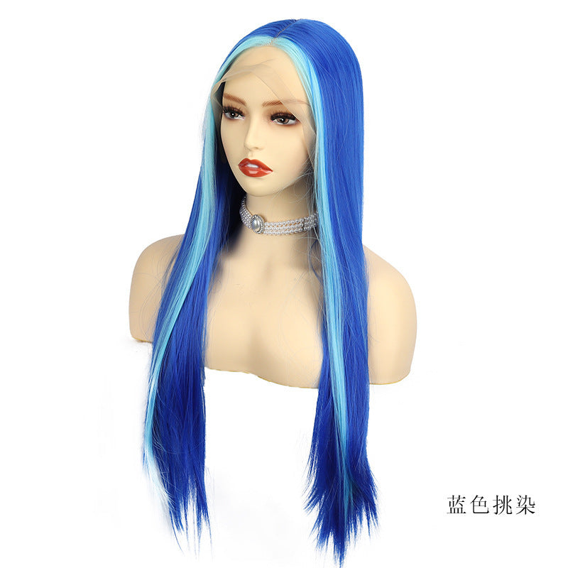 Ladies Front Lace Long Straight Wig – Chemical Fiber, Sleek Natural Look Head Cover