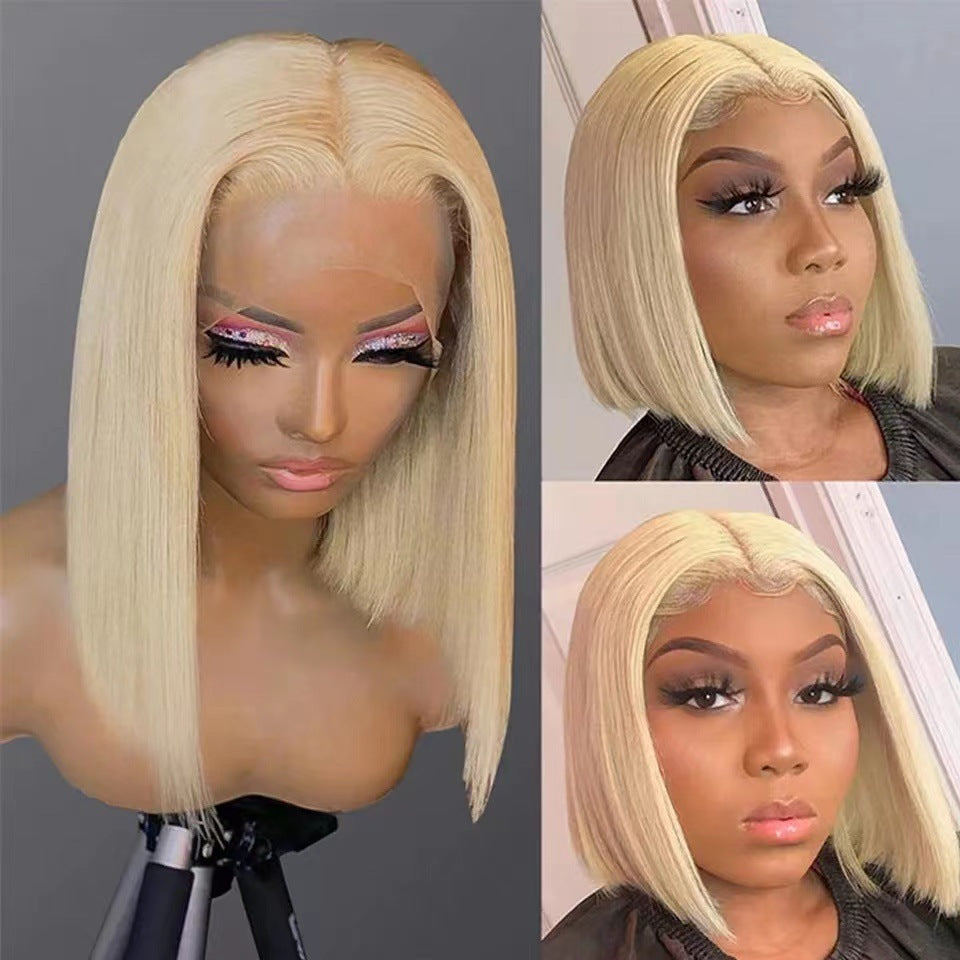 European And American Style Lace Short Straight Hair Light Gold