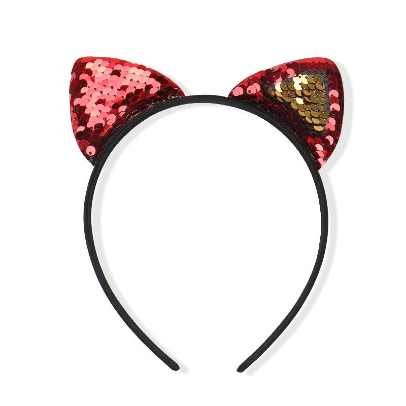 Flip sequin cloth cat ear headband