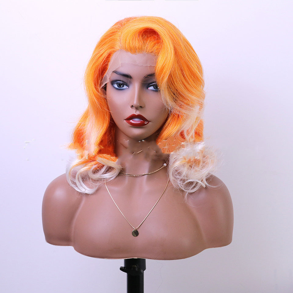Fashion Chemical Fiber Orange White High Temperature Silk Lace Wig