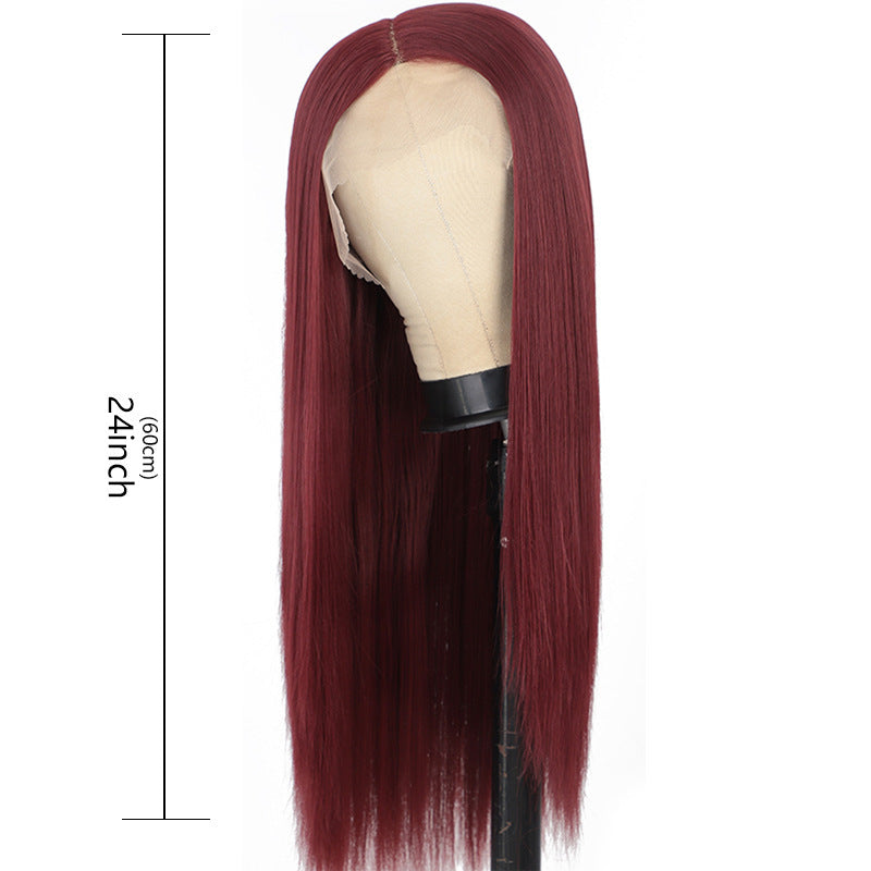 Ladies Front Lace Long Straight Wig – Chemical Fiber, Sleek Natural Look Head Cover