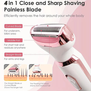 4 in 1 Electric Hair Removal Device Painless Epilator For Face Nose Legs and Underarm Bikini Trimmer Removal Shaver Cleaning Set
