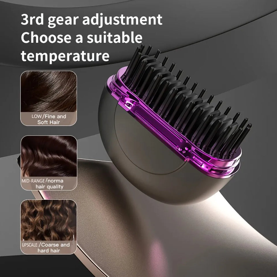 Electric Hot Comb Portable Mini Straight Hair Straightener Comb USB Rechargeable Anti-Scalding Styling Tool Straightening Brush