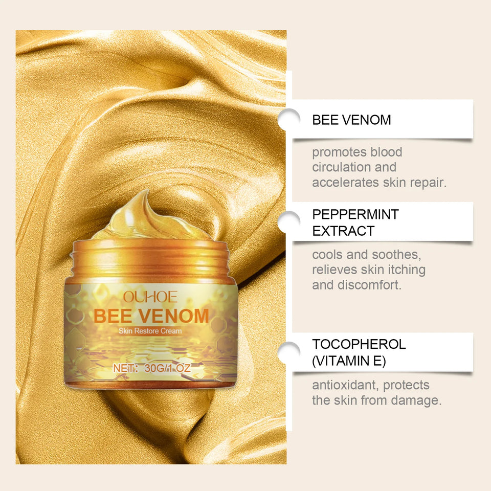 OUHOE Bee Venom Skin Restore Cream - Repair Damaged Skin, Soothe Discomfort, Moisturize, All Skin Types, Anti - aging, Portable