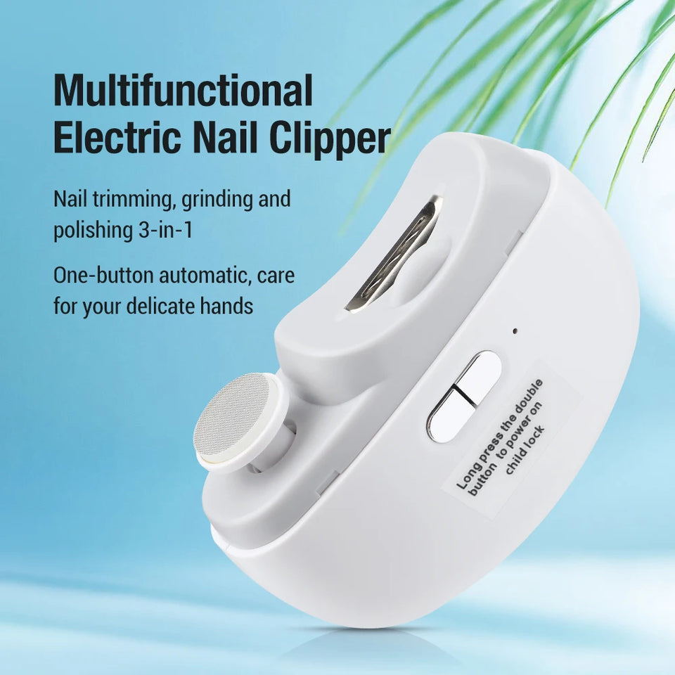 Multifunctional Electric Nail Clipper Trimmer with Built-In Light, 3-in-1 Nail Grinder and Polisher for Adults and Babies, Ideal for Fingernails and Toenails, Portable Automatic Manicure Tool