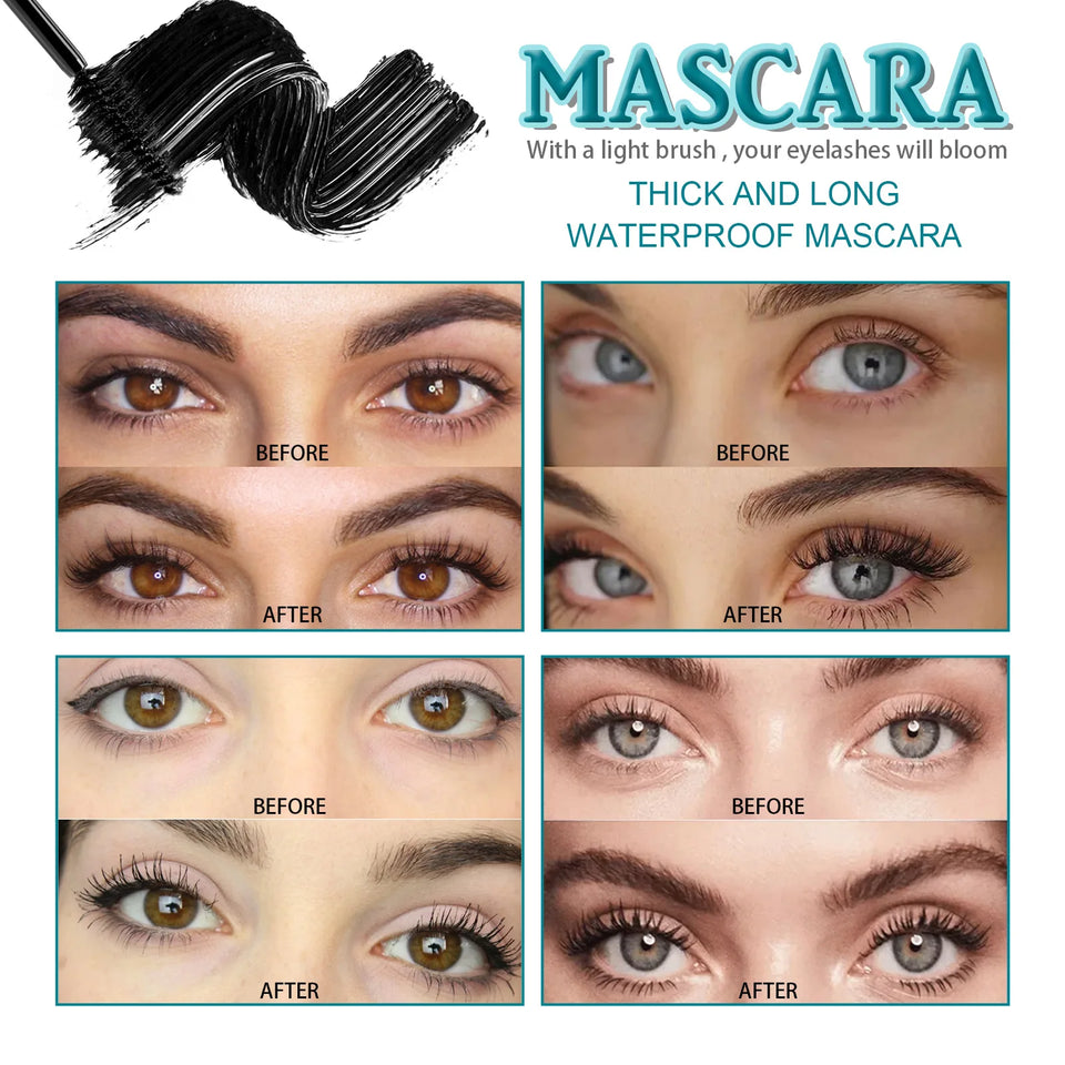 Volume Black Mascara Curling Waterproof Eyelashes Extension Lengthen Quick Drying Non Blooming Long Lasting Thick Fiber Mascara