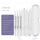 11Pcs Acne Needle Professional Tweezers Acne Remover Ultra-fine No. 5 Cell Pimples Blackhead Clip Facial Pore Cleaning Care Tool