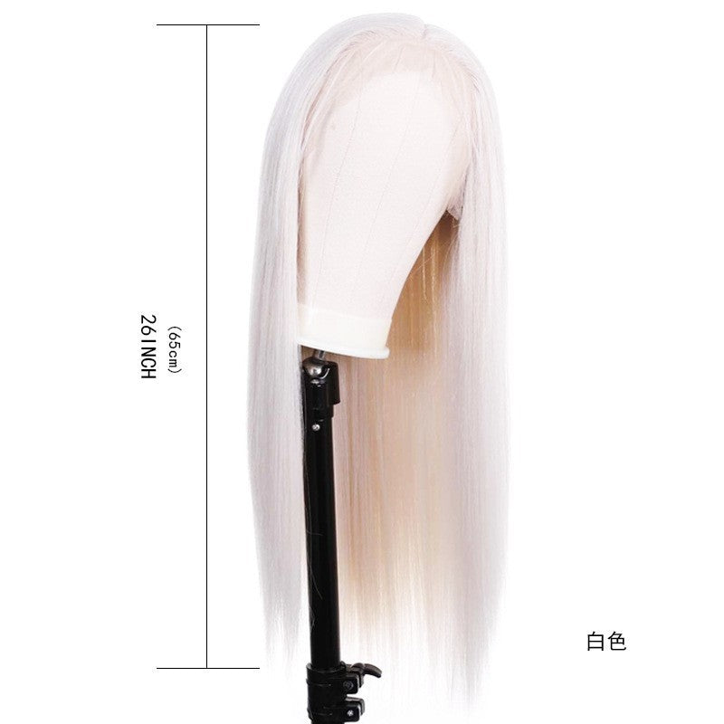 Ladies Front Lace Long Straight Wig – Chemical Fiber, Sleek Natural Look Head Cover