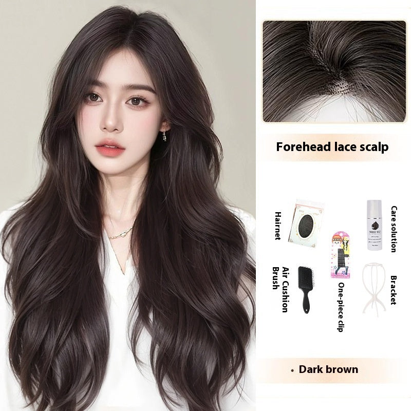 Jaulin Wig Women's Long Hair Forehead Lace Full-head Wig New Artificial Natural Mid-length Long Straight Hair Full Top Wig