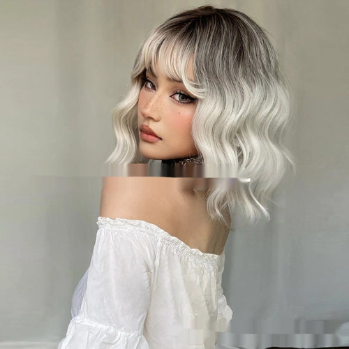 European And American Style Wig White Gold Color Short Curly Hair