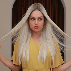 Front Lace Mid-length Platinum Long Straight Hair