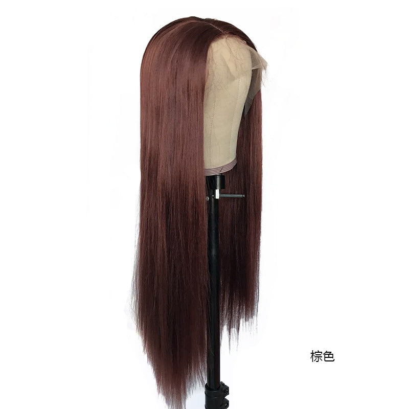 Ladies Front Lace Long Straight Wig – Chemical Fiber, Sleek Natural Look Head Cover