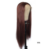 Ladies Front Lace Long Straight Wig – Chemical Fiber, Sleek Natural Look Head Cover