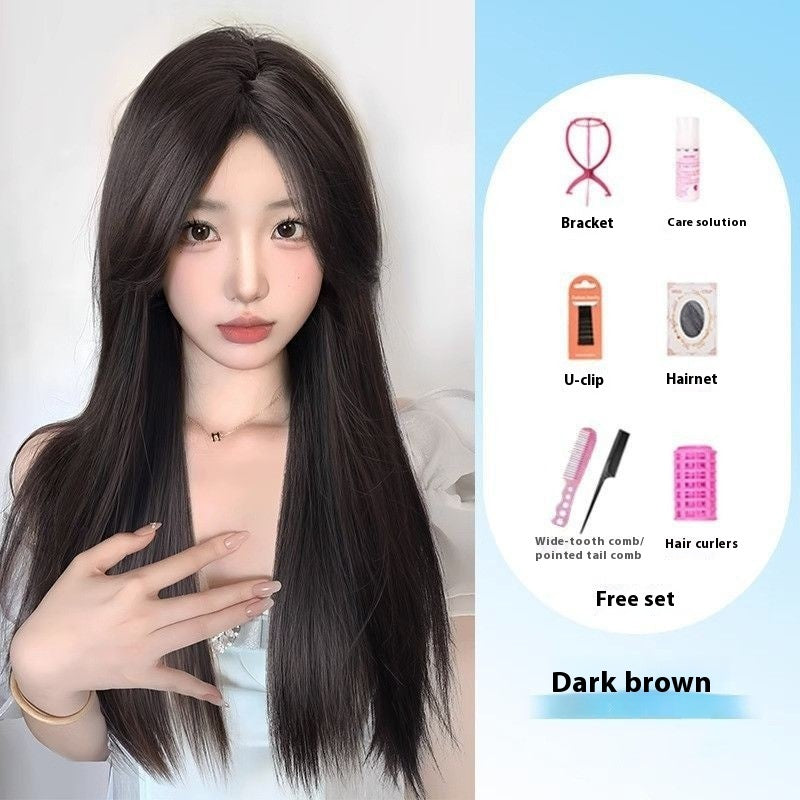 Jaulin Wig Women's Long Hair Forehead Lace Full-head Wig New Artificial Natural Mid-length Long Straight Hair Full Top Wig