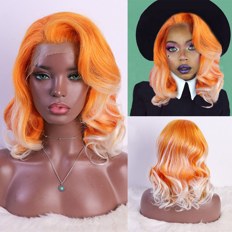 Fashion Chemical Fiber Orange White High Temperature Silk Lace Wig